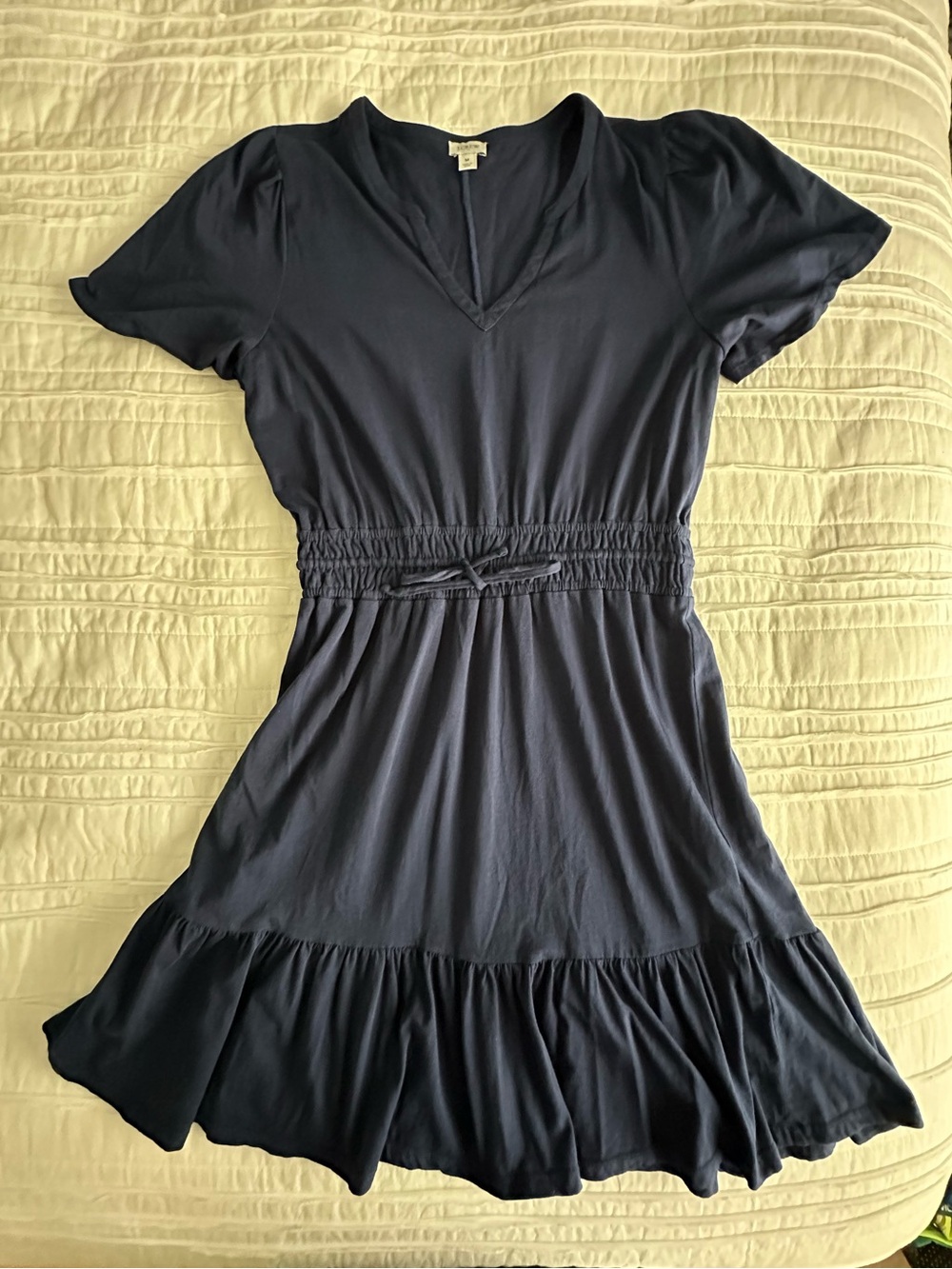 J. Crew Navy V-Neck Short-Sleeve Smocked Waist Mini Dress